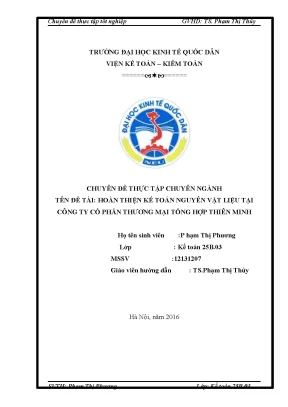 Chuyên đề thực tập hoàn thiện kế toán nguyên vật liệu tại công ty cổ phần thương mại tổng hợp thiên minh