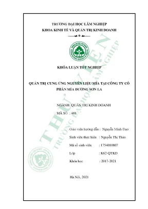 Quản trị cung ứng nguyên liệu mía tại công ty cổ phần mía đường sơn la