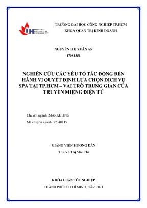 Nghiên cứu các yếu tố tác động đến hành vi quyết định lựa chọn dịch vụ spa tại thành phố hồ chí minh vai trò trung gian của truyền miệng điện tử