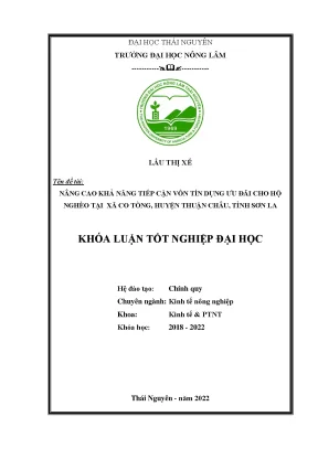 Nâng cao khả năng tiếp cận vốn tính dụng ưu đãi cho hộ nghèo tại xã co tòng huyện thuận châu tỉnh sơn la