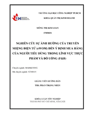 Nghiên cứu sự ảnh hưởng của truyền miệng điện tử ewom đến ý định mua hàng của người tiêu dùng trong lĩnh vực thực phẩm và đồ uống fb