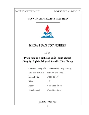 Khoá luận tốt nghiệp chuyên ngành tài chính đầu tư phân tích tình hình sản xuất kinh doanh công ty cổ phần nhựa thiếu niên tiền phong
