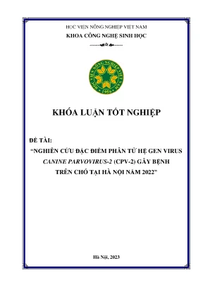 Nghiên cứu đặc điểm phân tử hệ gen virus canine parvovirus 2 cpv 2 gây bệnh trên chó tại hà nội năm 2022
