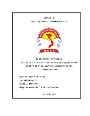 Quản lý nhà nước về chuyển dịch cơ cấu kinh tế trên địa bàn thành phố việt trì tỉnh phú thọ