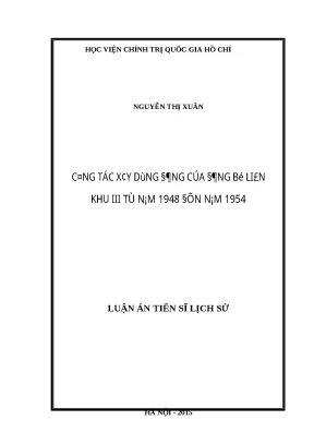 Luận án công tác xây dựng đảng của đảng bộ liên khu iii từ năm 1948 đến năm 1954