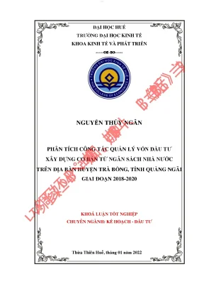 Phân tích công tác quản lý vốn đầu tư xdcb từ nsnn trên địa bàn huyện trà bồng quảng ngãi giai đoạn 2018 2020