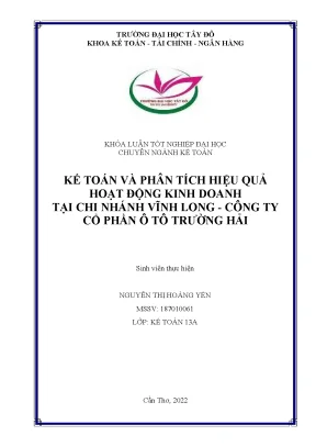 Kế toán và phân tích hiệu quả hoạt động kinh doanh tại chi nhánh vĩnh long công ty cổ phần ô tô trường hải