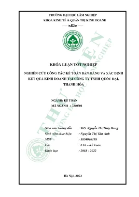 Nghiên cứu công tác kế toán bán hàng và xác định kết quả kinh doanh tại công ty tnhh quốc đại thanh hóa