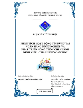Phân tích hoạt động tín dụng tại ngân hàng nông nghiệp và phát triển nông thôn chi nhánh ninh kiều thành phố cần thơ