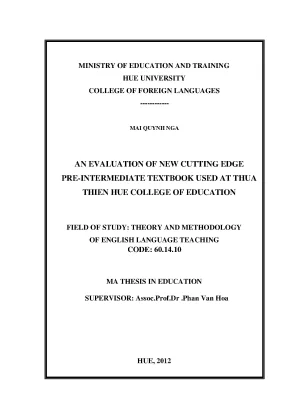 Đánh giá giáo trình new cutting edge pre intermediate đang được sử dụng tại trường cao đẳng sư phạm thừa thiên huế