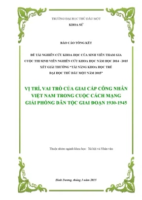 Đề tài nghiên cứu khoa học của sinh viên tham giacuộc thi sinh viên nghiên cứu khoa học năm học 2014 2015xét giải thưởng tài năng khoa học trẻ đại học thủ dầu một năm 2015