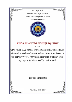 Giải pháp đẩy mạnh hoạt động tiêu thụ nhóm sản phẩm phân bón npk bông lúa của công ty cổ phần vật tư nông nghiệp thừa thiên huế tại địa bàn tỉnh thừa thiên huế