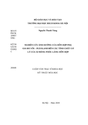 Luận án tiến sĩ nghiên cứu ảnh hưởng của hỗn hợp phụ gia đá vôi puzoland đến các tính chất cơ lý của xi măng poóc lăng hỗn hợp