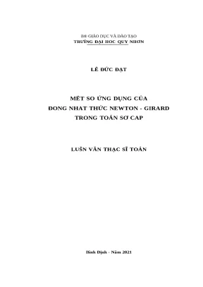 1150 một số ứng dụng của đồng nhất thức newton girard trong toán sơ cấp luận văn tốt nghiệp