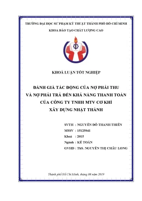 Đánh giá tác động của nợ phải thu và nợ phải trả đến khả năng thanh toán của công ty tnhh mtv cơ khí xây dựng nhật thành