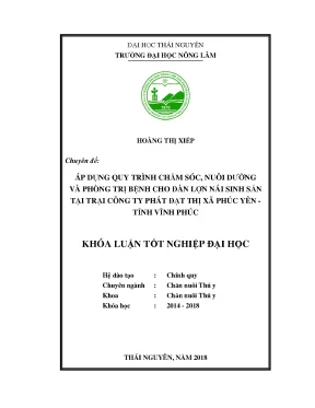 Khóa luận tốt nghiệp áp dụng quy trình chăm sóc nuôi dưỡng và phòng trị bệnh cho lợn nái sinh sản tại trại công ty phát đạt thị xã phúc yên tỉnh vĩnh phúc