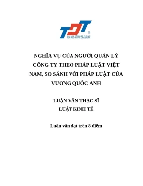 Luận văn thạc sĩ nghĩa vụ của người quản lý công ty theo pháp luật việt nam