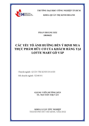 Các yếu tố ảnh hưởng đến ý định mua thực phẩm hữu cơ của khách hàng tại lotte mart gò vấp