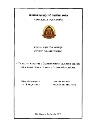 Hóa luận tốt nghiệp văn học từ paul và virginie của bernardin de saint pierre đến sống thác với tình của hồ biểu chánh