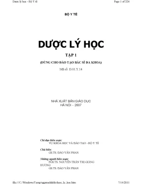 Dược lý học dùng cho đào tạo bác sĩ đa khoa t 1