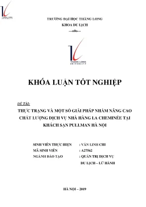 Thực trạng và một số giải pháp nhằm nâng cao chất lượng dịch vụ nhà hàng la cheminee tại khách sạn pullman hà nội