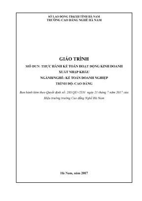 Giáo trình thực hành kế toán hoạt động kinh doanh xuất nhập khẩu nghề kế toán doanh nghiệp cao đẳng