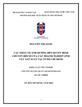 Các nhân tố ảnh hưởng đến quyết định chuyển đổi số của các doanh nghiệp lĩnh vực sản xuất tại tp hcm