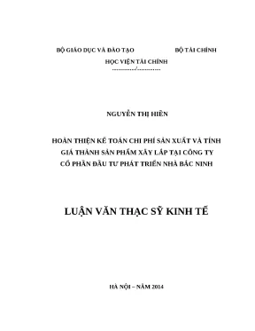 Luận văn thạc sĩ kế toán chi phí sản xuất và tính giá thành sản phẩm xây lắp tại công ty cổ phần đầu tư phát triển nhà bắc ninh