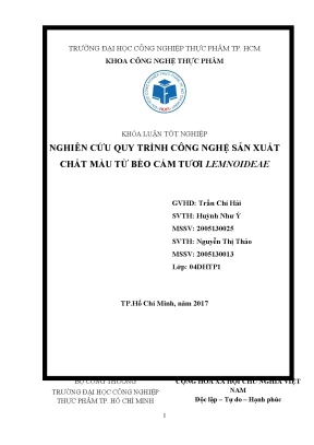 Khóa luận tốt nghiệp nghiên cứu quy trình công nghệ sản xuất chất màu từ bèo cám tươi lemnoideae