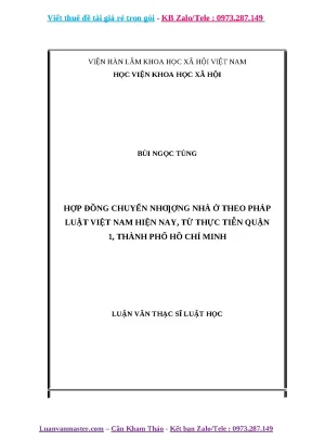 Luận văn hợp đồng chuyển nhượng nhà ở theo pháp luật việt nam hiện nay từ thực tiễn quận 1 thành phố hồ chí minh