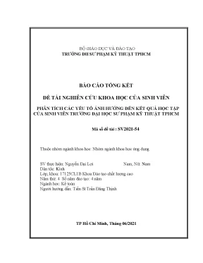 Đề tài nckh phân tích các yếu tố ảnh hưởng đến kết quả học tập của sinh viên trường đại học sư phạm kỹ thuật tphcm