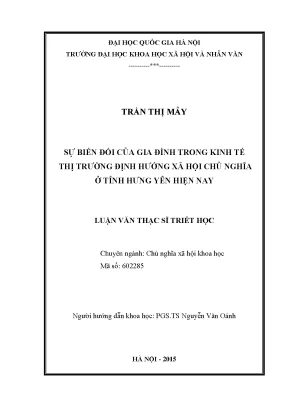 Luận văn thạc sĩ sự biến đổi của gia đình trong kinh tế thị trường định hướng xã hội chủ nghĩa ở tỉnh hưng yên hiện nay