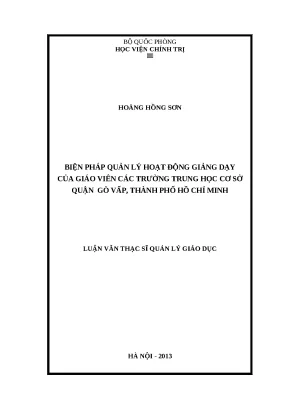 Luận văn thạc sĩ biện pháp quản lý hoạt động giảng dạy của giáo viên trong các trường trung học cơ sở quận gò vấp thành phố hồ chí minh