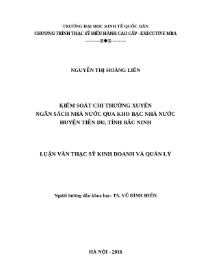 Luận văn thạc sĩ kiểm soát chi thường xuyên ngân sách nhà nước qua kho bạc nhà nước huyện tiên du tỉnh bắc ninh