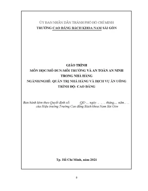 Giáo trình môi trường và an toàn an ninh trong nhà hàng ngành quản trị nhà hàng và dịch vụ ăn uống cao đẳng