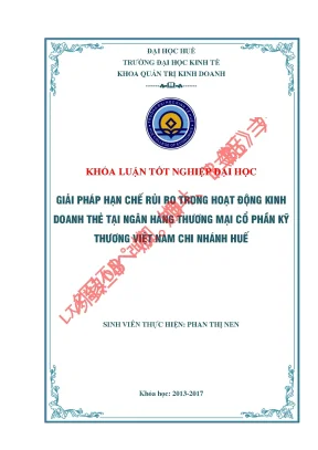 Giâi pháp hạn chế rủi ro trong hoạt động kinh doanh thẻ tại ngân hàng thương mại cổ phần kỹ thương việt nam chi nhánh huế