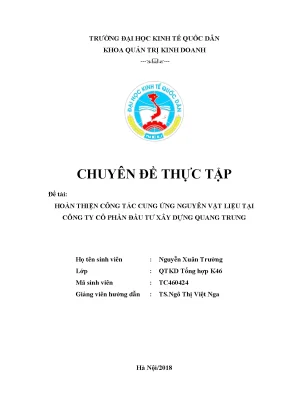 Khóa luận tốt nghiệp hoàn thiện công tác cung ứng nguyên vật liệu tại công ty cổ phần đầu tư xây dựng quang trung