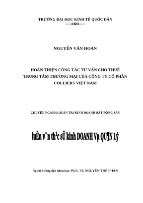 Luận văn thạc sĩ hubt công tác tư vấn cho thuê trung tâm thương mại của công ty cổ phần colliers việt nam