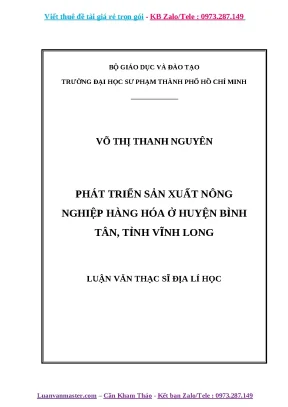 Luận văn thạc sĩ phát triển sản xuất nông nghiệp hàng hóa ở huyện bình tân tỉnh vĩnh long