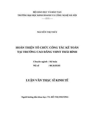 Luận văn thạc sĩ hoàn thiện tổ chức công tác kế toán tại trường cao đẳng vhnt thái bình
