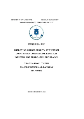 0945 improving credit quality at vietnam joint stock commercial bank for industry and trade thu duc branch khóa luận tốt nghiệp đại học cu ngo hai yen