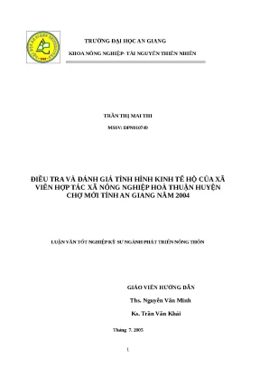 Luận văn điều tra và đánh giá tình hình kinh tế hộ của xã viên hợp tác xã nông nghiệp hoà thuận huyện chợ mới tỉnh an giang năm 2004
