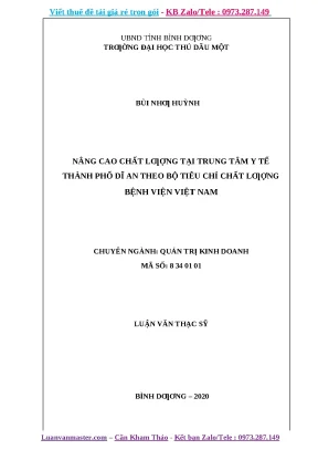 Luận văn nâng cao chất lượng tại trung tâm y tế thành phố dĩ an theo bộ tiêu chí chất lượng bệnh viện việt nam