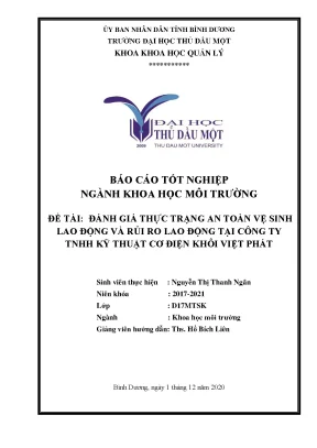 Đánh giá thực trạng an toàn vệ sinh lao động và rủi ro lao động tại công ty tnhh kỹ thuật cơ điện khôi việt phát khóa luận tốt nghiệp