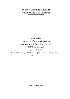 Giáo trình mô đun nuôi cá nước lợ mặn nghề nuôi trồng thủy sản trình độ trung cấp
