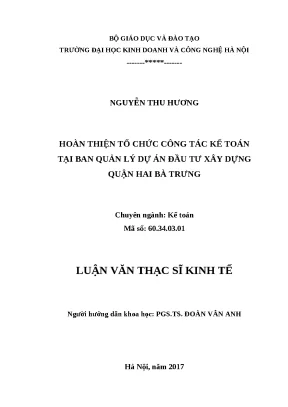 Luận văn thạc sĩ tổ chức công tác kế toán tại ban quản lý dự án đầu tư xây dựng quận hai bà trưng
