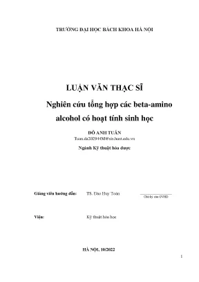 Nghiên cứu tổng hợp các beta amino alcohol có hoạt tính sinh học