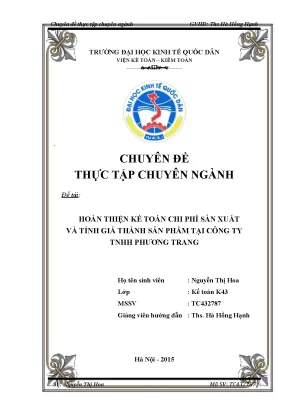 Hoàn thiện kế toán chi phí sản xuất và tính giá thành sản phẩm tại công ty tnhh phương trang