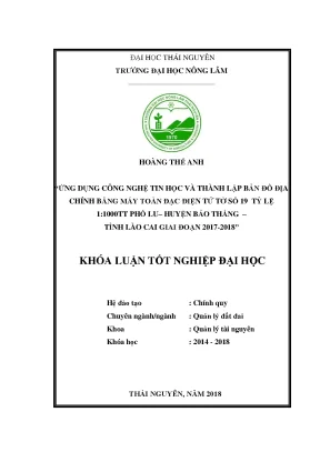 Khóa luận tốt nghiệp ứng dụng công nghệ tin học và phương pháp toàn đạc điện tử thành lập bản đồ địa chính tờ số 19 tỷ lệ 1 1000 tt phố lu huyện bảo thắng tỉnh lào cai