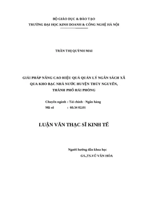 Luận văn thạc sĩ hubt quản lý ngân sách xã qua kho bạc nhà nước huyện thủy nguyên thành phố hải phòng